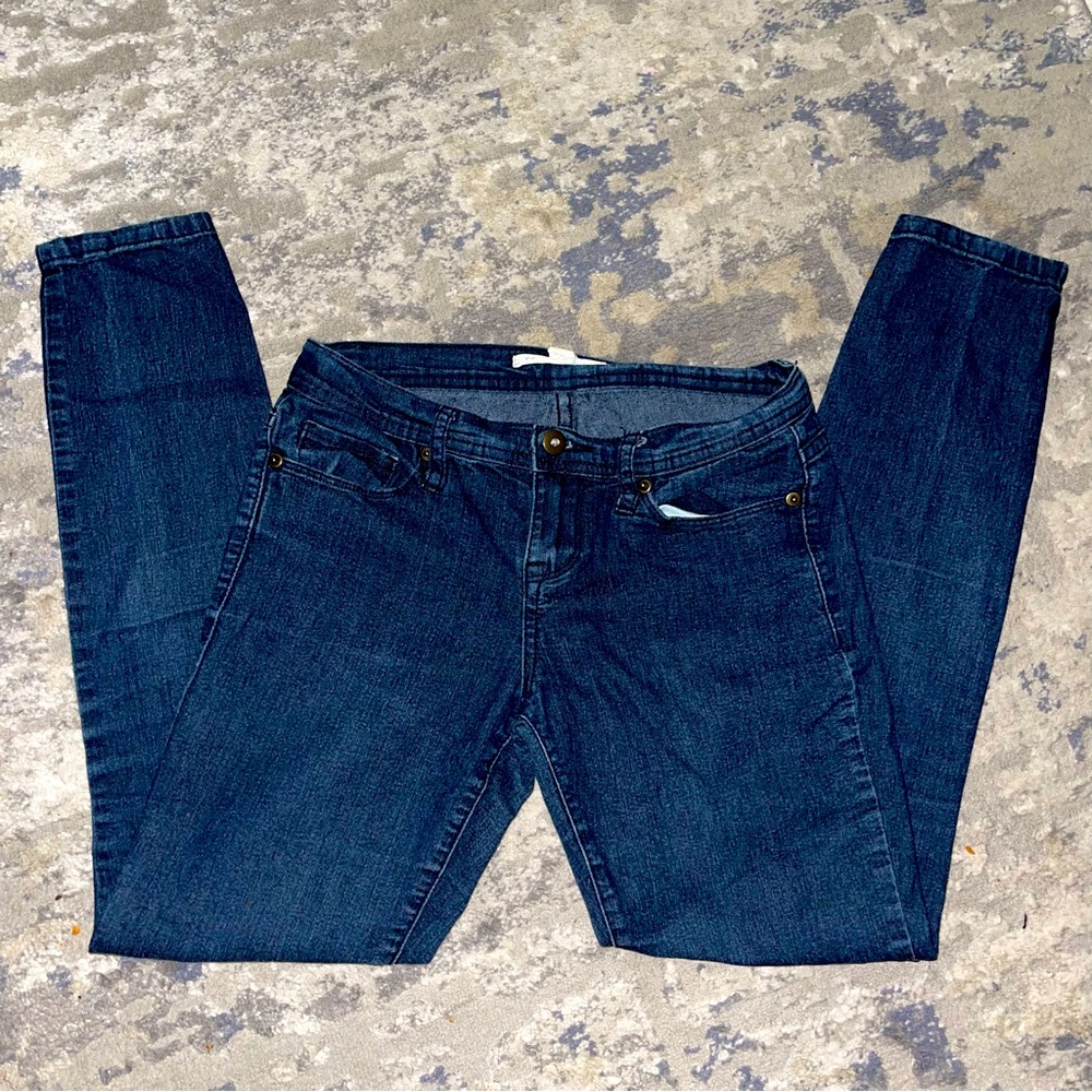 Forever 21 Jeans Size 25 Skinny Dark Blue Stretch Slim Denim Low Rise w/ Rivets